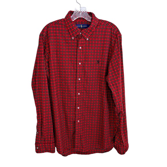 Ralph Lauren Red Black Plaid Button Down Shirt Men's L Cotton Long Sleeve Large - Picture 3 of 11